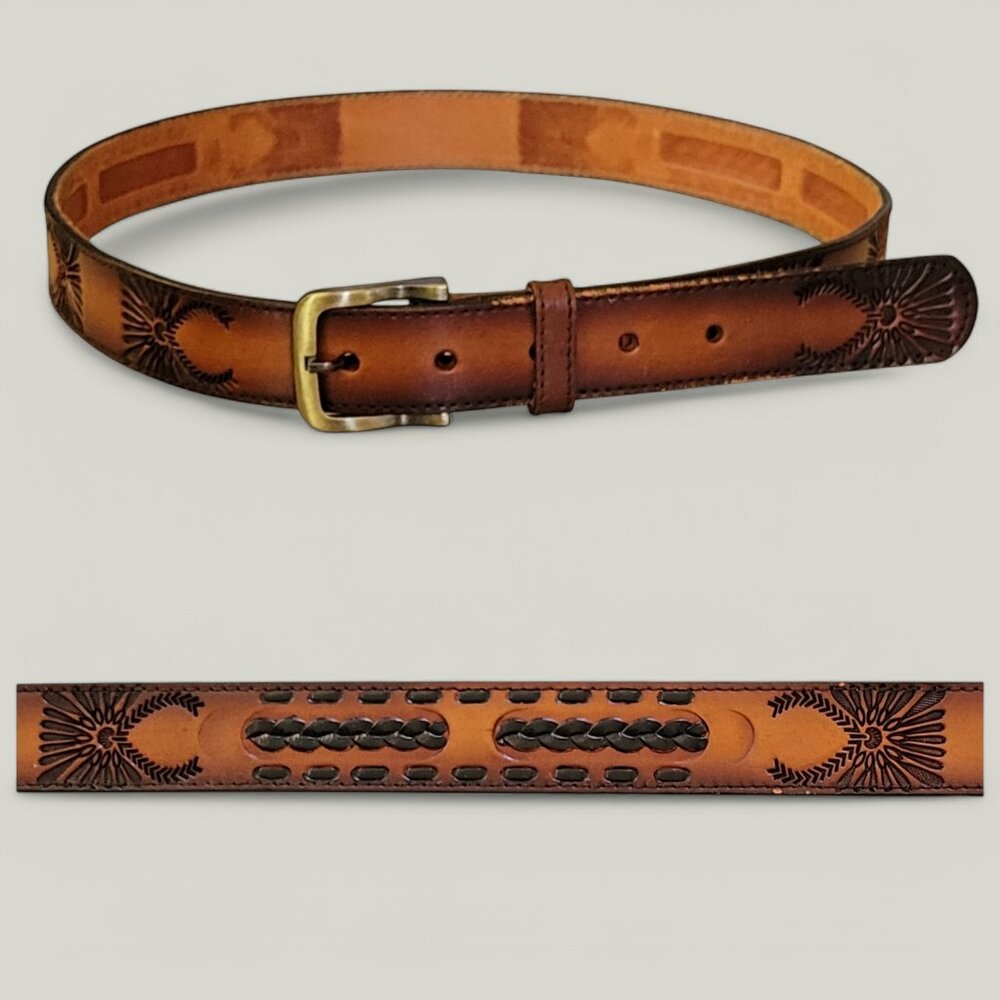 Genuine Full Grain Leather WesternTooled Belt Made in Hong Kong Style 6321 Sz 36